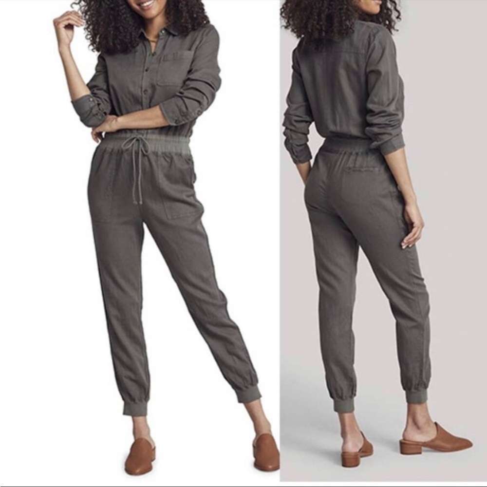 FAHERTY Arlie Day Jumpsuit in Surplus Green Linen Lyocell Cotton size XS